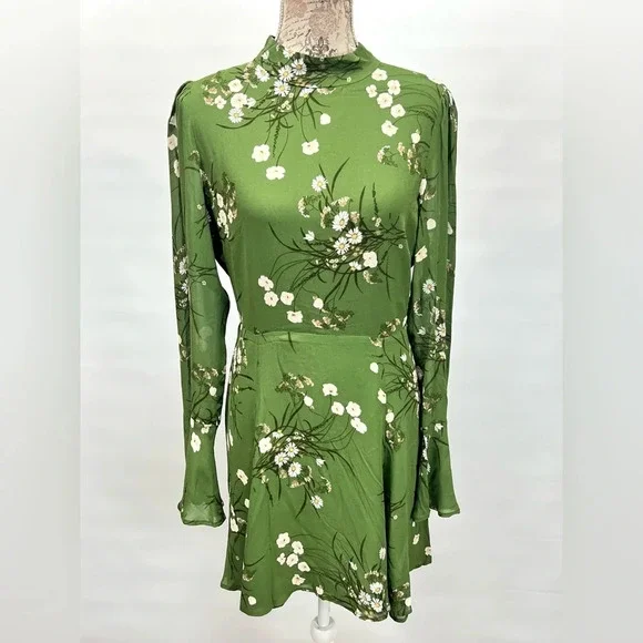 REFORMATION Lomita Green floral long sleeve open back PERSIS mini dress size 10. - Picture 4 of 16